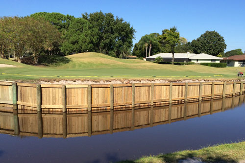 Retaining wall around a green we designed and constructed.